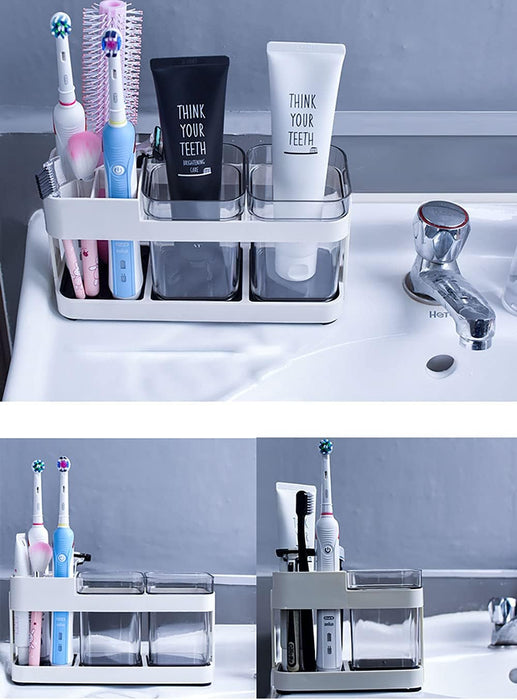 Toothbrush Holder Electric Tooth Brush Toothpaste Holder Bathroom Set Restroom Vanity Large Capacity Tooth Paste Accessories Storage Decor Cups Holder for Family Apartment（Contains 1 Cups）