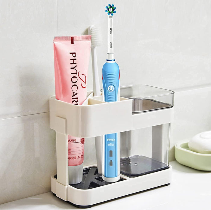 Toothbrush Holder Electric Tooth Brush Toothpaste Holder Bathroom Set Restroom Vanity Large Capacity Tooth Paste Accessories Storage Decor Cups Holder for Family Apartment（Contains 1 Cups）