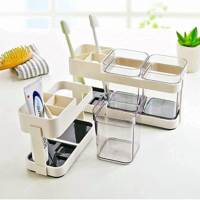 Toothbrush Holder Electric Tooth Brush Toothpaste Holder Bathroom Set Restroom Vanity Large Capacity Tooth Paste Accessories Storage Decor Cups Holder for Family Apartment（Contains 1 Cups）