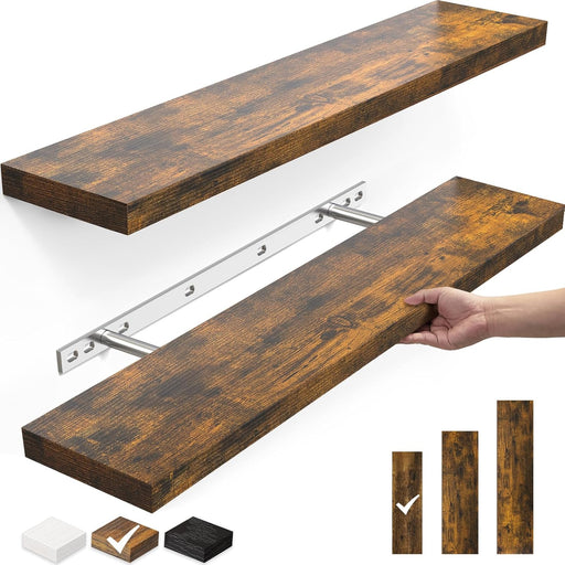 Floating Shelves, 22.5" Wall Mounted Wood Shelves for Bathroom, Bedroom, Living Room, Kitchen, Hanging Shelf for Books/Storage/Decor with 22Lbs Capacity (Rustic Brown,Set of 2)
